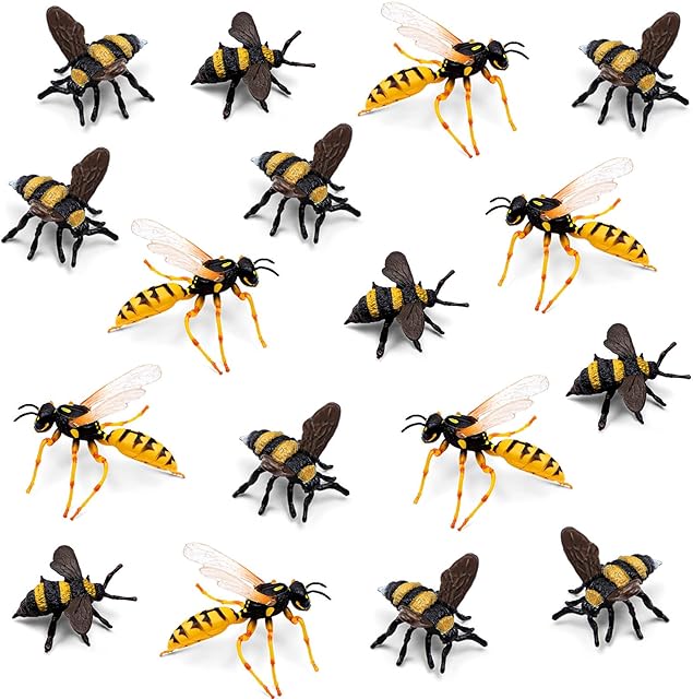 The 20 Pcs Honey Bee Figurine Realistic Animal Bee Figurine Set Various Bees Model Fake Bees Early Educational Insect Garden Creatures Collection for Project Cake Topper Birthday