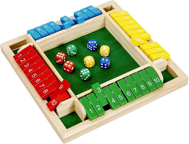 The 1-4 Players Shut The Box Dice Game, 10 Numbers Traditional Wooden Pub Bar Board Game, Family Classics Tabletop Version Games for Classroom, Party, or Pub