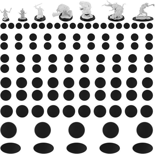 The 100PCS Mix Black Miniature Bases with 7 Different Sizes, Model Base Wargame Accessories for Gaming Miniatures or Wargames Table Top Games