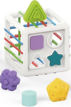 The PlenPLAY Shape Sorter Toy for Toddlers Age 1+, Educational Sorting Toy with Bright Colors and Multiple Shapes, Durable and Safe Learning Toy for Early Childhood Development (Cube, ABS Plastic)