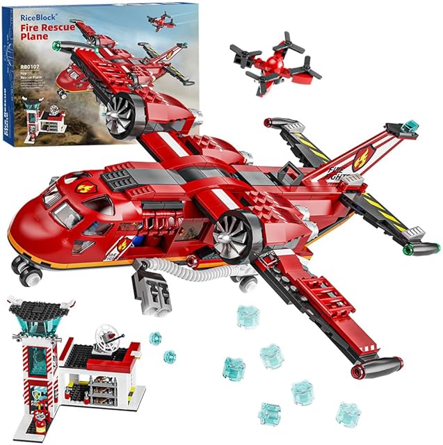 The RiceBlock City Fire Rescue Plane Building Sets, Suitble for Kids and Fans of Firefighter Toys, Fun Birthday Idea for Boys and Girls Ages 6+, 691PCS