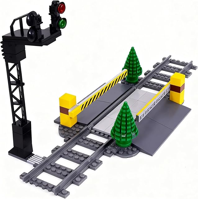 The Train Railroad Crossing Building Block Set,Train Track Building Toy with Traffic Lights ,Compatible with Track Expansion Set Gift for Girls and Boys Ages 6 and Up (Train Railroad Crossing B)