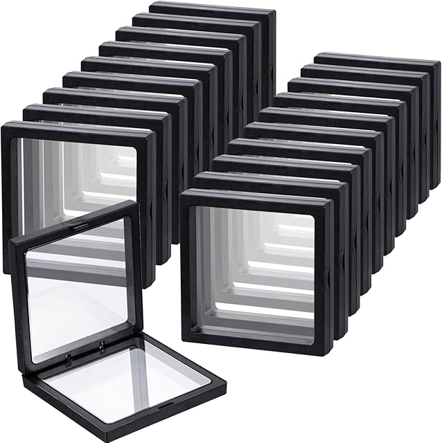 The Floating Display Case, sdoot Black 3D Floating Frame Display Holder Stands, 20 Pack 4.3 x 4.3 x 0.8?Challenge Coin Display Stand 3D Coin Display Case, Coin Jewelry Frame for AA Medallions