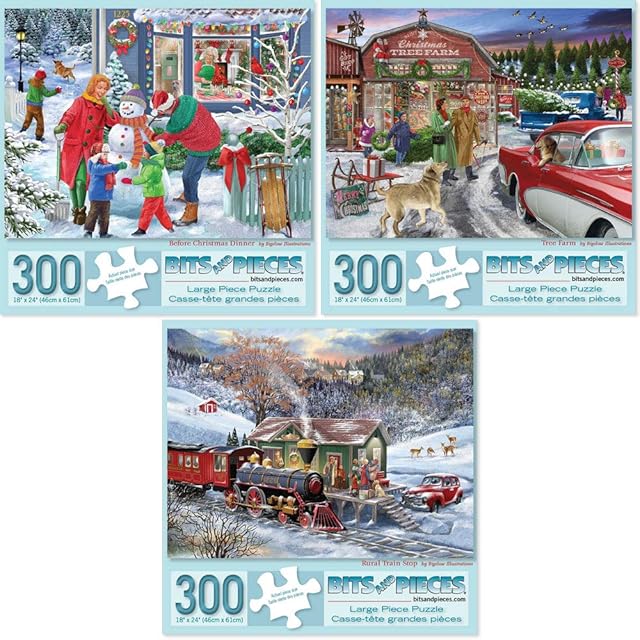 The Bits and Pieces – Value Set of Three 300 Piece Jigsaw Puzzles for Adults – Home for The Holidays Jigsaw Puzzles by Artist Bigelow Illustrations, Completed Puzzle Size: 18″ x 24″ - Sextoyzone