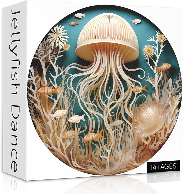 The Ocean Jellyfish Puzzles for Adults 1000 Pieces, Impossible Deep Blue Sea Fish Jigsaw Puzzles, Round Jellyfish Paper Art Challenging Puzzle as Wall Decor