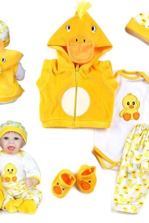 The Reborn Baby Dolls Clothes 18 inch Outfit Accessories Yellow Duck 5pcs Set for 17-19 Inch Reborn Doll Newborn Girl&Boy