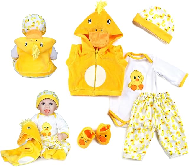 The Reborn Baby Dolls Clothes 18 inch Outfit Accessories Yellow Duck 5pcs Set for 17-19 Inch Reborn Doll Newborn Girl&Boy