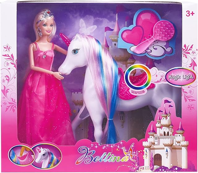 The Princess Doll and Magic Light Unicorn Playset, Princess Unicorn Horse Toys Gifts for Girls Kids Aged 3 4 5 6, Present for Christmas, Birthday