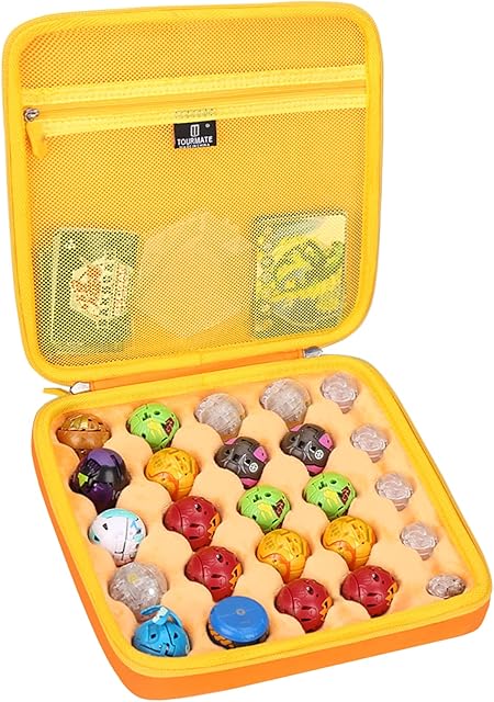 The Toy Organizer Storage Case Compatible for Bakugan Figures, BakuCores, Armored Alliance, Geogan Rising, Mini Toys Holder Bakugons Box for 25pcs with Accessories Mesh Pocket (Box Only, Orange)