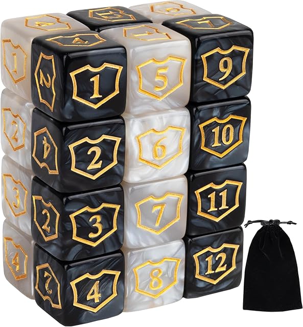 The 24 Pieces MTG Dice Counters Shield D6 Dice Set Loyalty Life Counter Magic Buff Tokens Compatible with MTG, TCG, Card Games Accessories