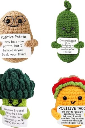 The Positive Crochet Mini Knitted- 4Pcs Emotional Support Plush Toy, Crochet Positive Plush for Women, Best Friend Birthday Gift, Funny Office Desk Decor