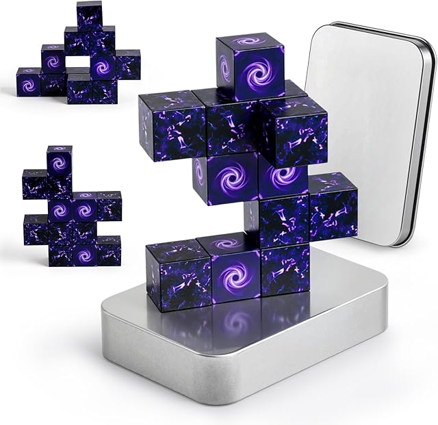 The 3 otters 12PCS Magnetic Building Blocks, Travel Toys for Kids STEM Magnetic Cube with Storage Box for Boys Girls Birthday Gift (Portal)