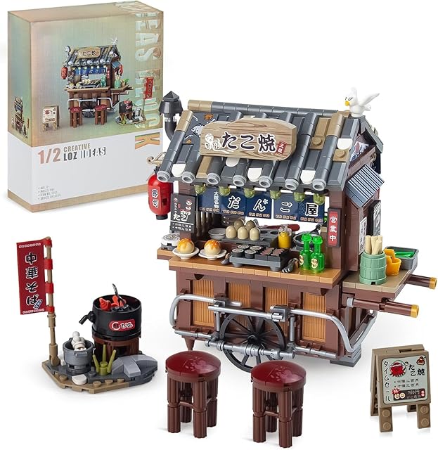 The Japanese Street View Mini Building Blocks Kit- Takoyaki Trolley, Japanese Mini Brand Store Toy for Boys, Girls 6+ (951 Pcs)