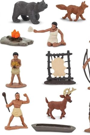 The Safari Ltd. Powhatan Indians TOOB - 12 Figurines: Camp Fire, Canoe, Deer Hide, Warriors, Pocahontas, Chief Whunsoncock, & More - Educational Toy Figures For Boys, Girls & Kids Ages 3+