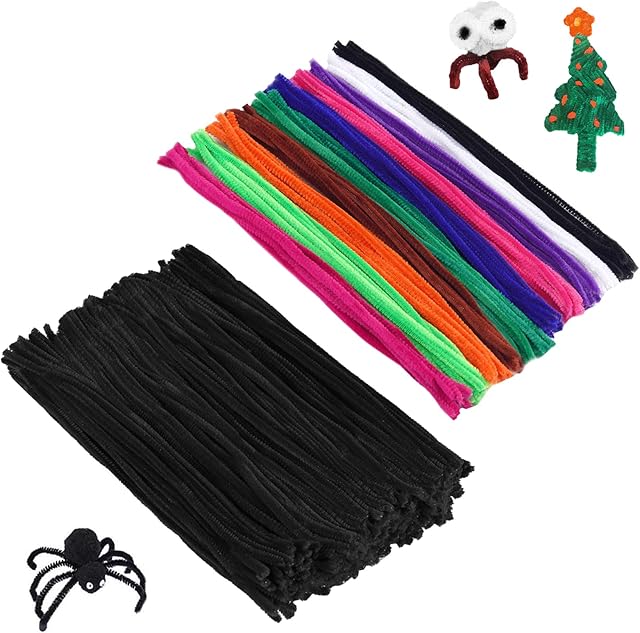 The Cuttte 400pcs Pipe Cleaners, 100pcs 10 Colors Pipe Cleaners Craft Supplies and 300pcs Black Pipecleaners, Chenille Stems Pipecleaners Craft Kids DIY Art Supplies