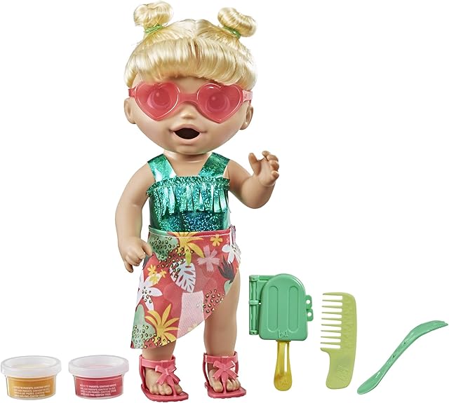 The Baby Alive Sunshine Snacks Doll, Eats and Poops, Summer-Themed Waterplay Baby Doll, Ice Pop Mold, Toy for Kids Ages 3 and Up, Blonde Hair - Sextoyzone