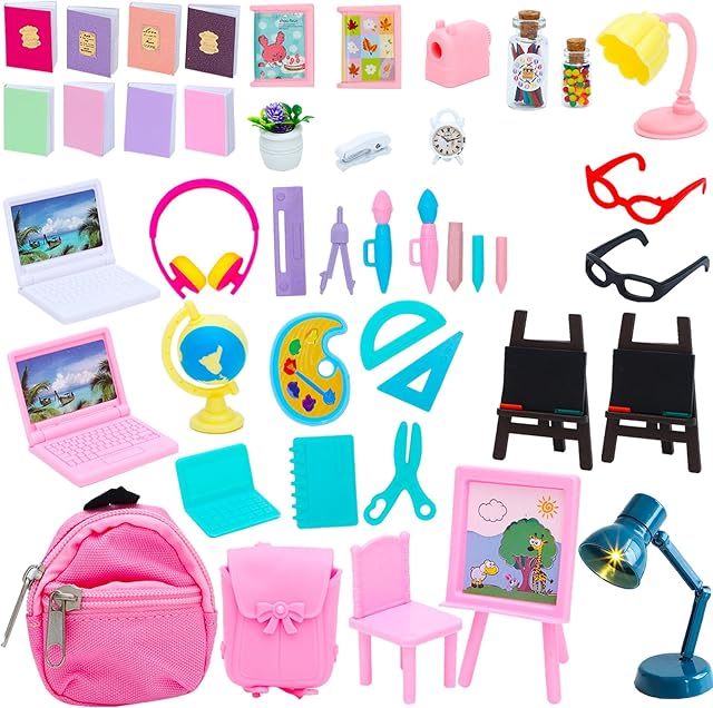 The ONEST 45 Pieces Doll House School Supplies Mini School Accessories Dollhouse Toy Home Miniature Model DIY Doll Accessories