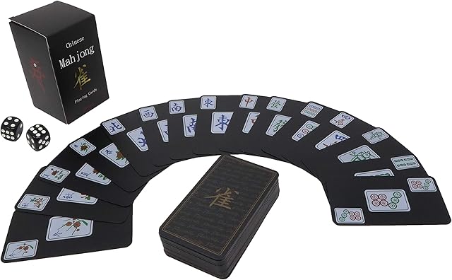 The Chinese Mahjong Cards Deluxe Set 144 Playing Cards with 2 Dice and Travel Bag (Mah Jong, Mahjongg, Mah-Jongg, Mah Jongg, Majiang) Plastic PVC Portable Durable Waterproof Black