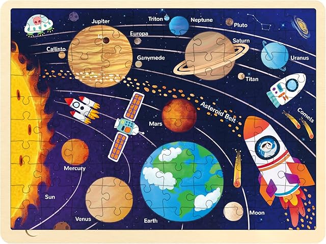 The Solar System Wooden Puzzles for Kids Ages 3-5, Space Puzzle 100 Piece Puzzles for Kids Ages 4-6-8-10 with Unique Pieces, Preschool Toddler Jigsaw Puzzle with Tray