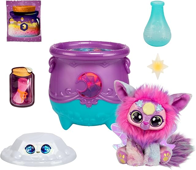 The Magic Mixies Magical Gem Surprise Cauldron: Moon. with New Shimmer Eyes! Reveal an Mixie Plushie from The Fizzing Cauldron and Discover 2 Magical Lunar Gem Surprises! Styles May Vary