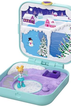 The Polly Pocket Hidden Hideouts Frosty Fairytale Compact: 3 Hidden Hideouts, 3 Hidden Reveals, 3 Accessories, 1 Micro Polly Doll & Sticker Sheet
