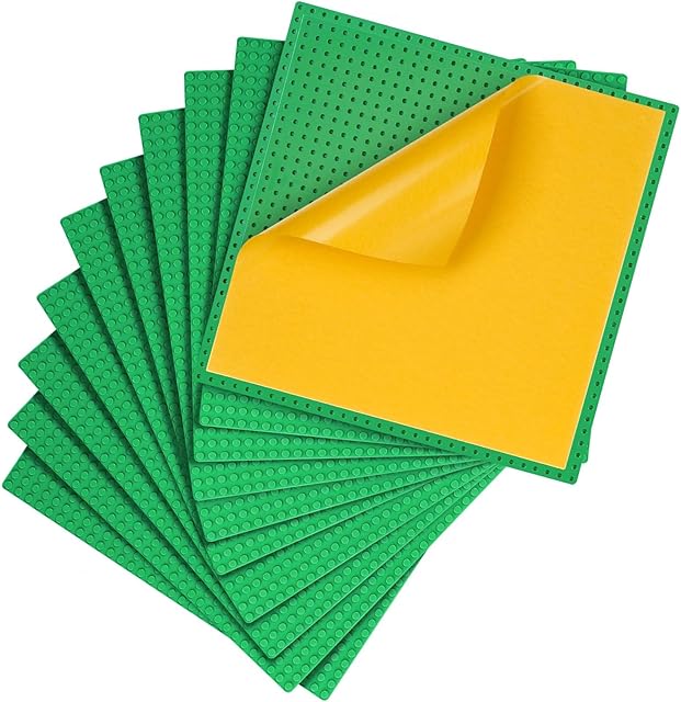 The MIMAX Peel-and-Stick Baseplates 10PCS (10"x10"), Toy Building Brick Blocks Base Plates, Self Adhesive Baseplate for All Major Brands, Build On Table Wall (Green)