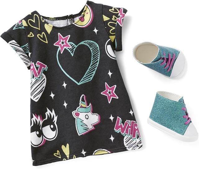 The American Girl Truly Me 18-inch Doll Show Your Wild Side Outfit with T-shirt Dress and High-Top Sneakers, For Ages 6+