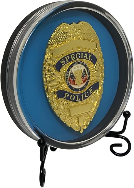 The Kudos Badge Display Case with Stand - Shadow Box for Policeman, Fire Badge - Badge Holder Gift for Police, Cop, Security Officer or Firefighter