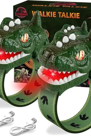 The Rechargeable Dinosaur Walkie Talkies for Kids, 2 Pack T-Rex Camping Gear Outdoor Toys Long Range Birthday Easter Christmas Stocking Stuffers for 6 Age+ Boys Girls