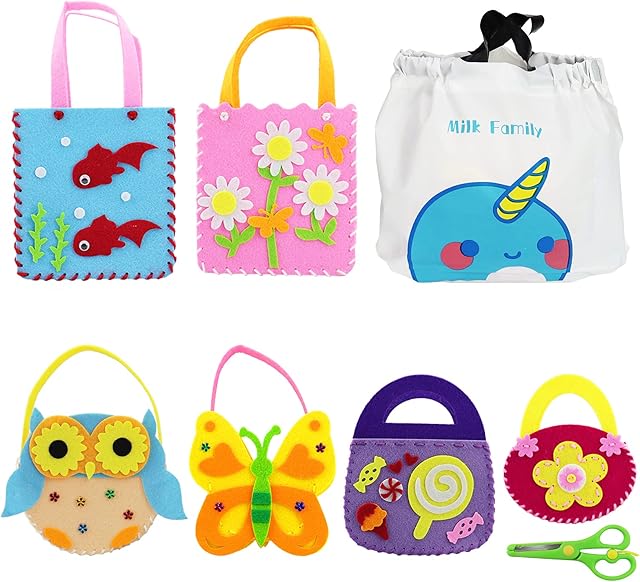 The Rtudan First Sewing Kit for Kids, Include 6 Cross-Body Sewing Bags, 1 Craft Scissors, 1 Beautiful Gift Bag, Learn to Sew Educational Toys, Kids Sewing Crafts Supplies, Girls Craft Gifts DIY Craft