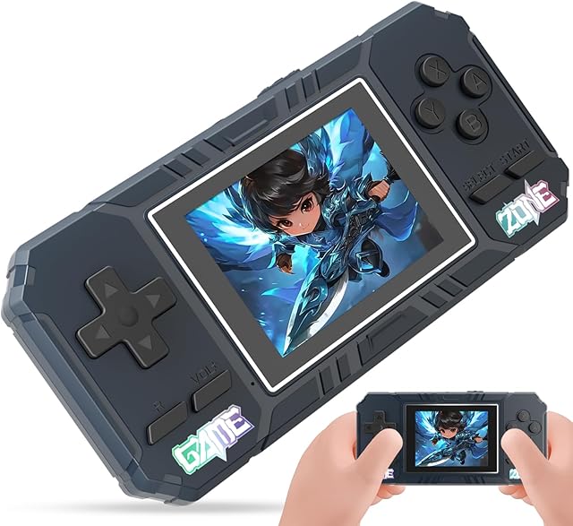 The JKV Handheld Game Consoles - 520 Retro Classic Video Games, 1020mAh Rechargeable Battery 2.8" HD Screen, Portable Travel Games Mini Arcade Pocket Player, Support TV, Present for Kids & Adults (Blue)