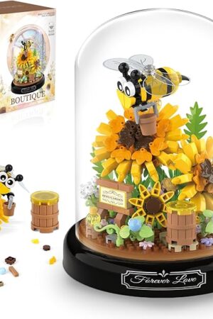 The QLT QIAOLETONG Flower Bouquet Building Sets, Animals Flowers Botanical Collection 548 PCS Mini Bricks Building Blocks Toy for Adults, Valentine's Day for Her (Bee)