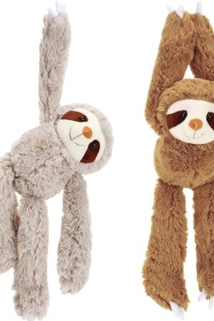 The Queekay 2 Packs Sloth Stuffed Animal Hanging 18 Inch Three Toed Sloth Plush Toy with Hook and Loop Hands for Teens Adults Gifts Decors(Gray, Dark Brown)