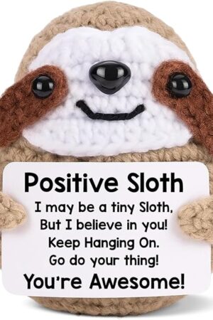 The Positive Emotional Support Crochet Sloth Gifts for Coworkers Friends Family, Inspirational Cheer Up Gifts for Women Men, Mini Handmade Crochet Sloth with Positive Card, Christmas Birthday Gift
