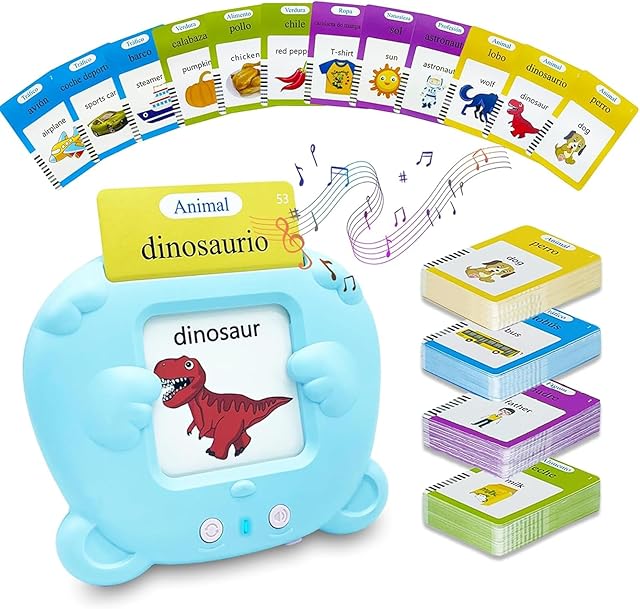 The Toddler Toys Flash Cards Spanish - 224 Sight Words Pocket Speech Therapy Toys - Bilingual Talking Flash Cards - Autism Sensory Toys for Autistic Children - Learning Montessori Tool Blue