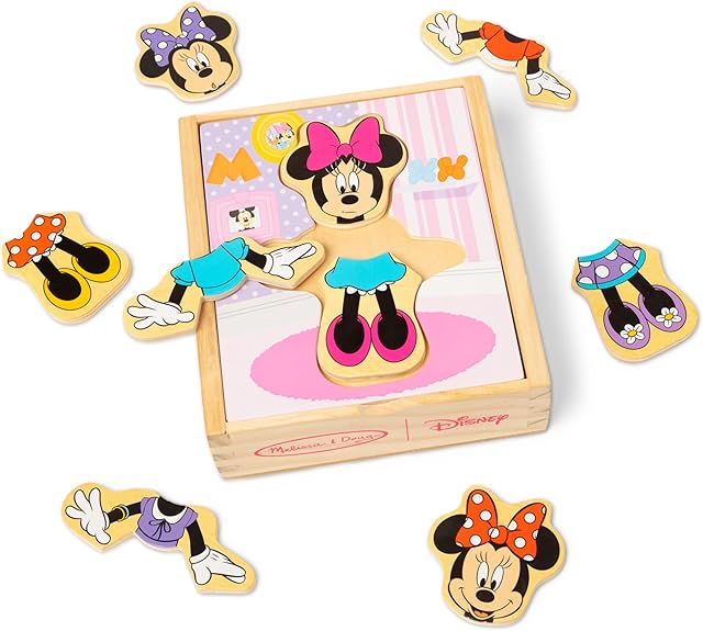 The Melissa & Doug Disney Minnie Mouse Dress-Up Puzzle, 18 Pieces Mix and Match Outfits, Sorting & Matching Toy with Storage Case, Educational Puzzle for Toddlers Ages 3+