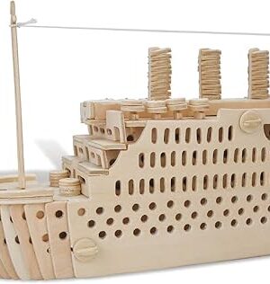 The Puzzled 3D Puzzle Titanic Wood Craft Construction Model Kit, Fun Unique & Educational DIY Wooden Toy Assemble Model Unfinished Crafting Hobby Boat Puzzle to Build & Paint for Decoration 178 Pieces