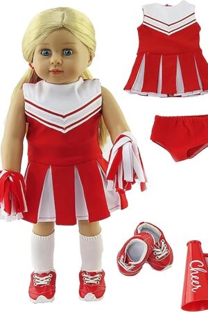 The Red Cheerleader with Shoes and Accessories 6PCS for 18-Inch Dolls | Premium Quality & Trendy Design | Dolls Clothes