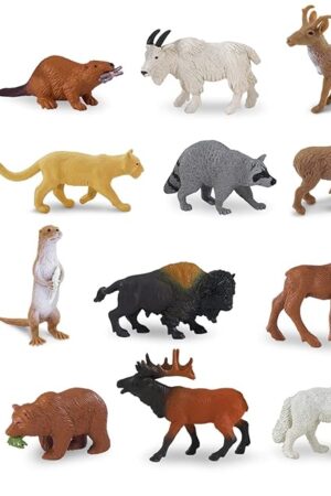 The Safari Ltd. North American Wildlife TOOB - 12 Hand-Painted Mini Figurines Including Grizzly Bear, Bison, Moose, & More - Educational Toy Figures For Boys, Girls & Kids Ages 3+