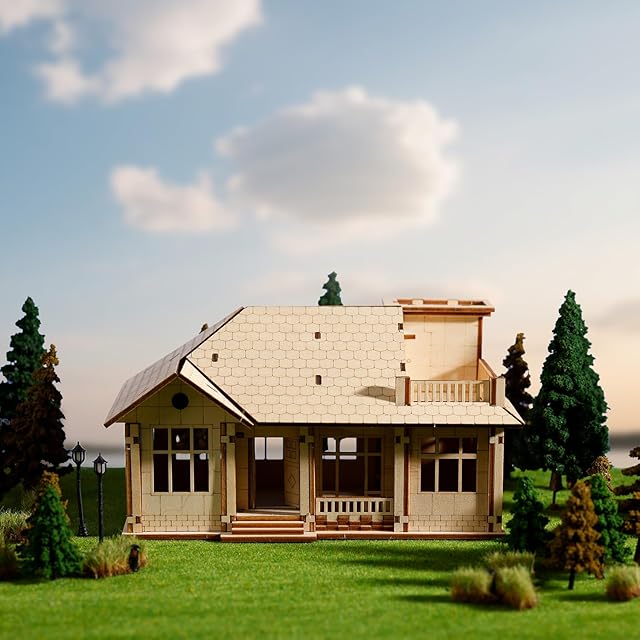 The 3D Wooden Puzzles for Adults,DIY Color Modern Villa Wooden Model Kits,Creative Art Ornaments,Gift on Birthday,Christmas