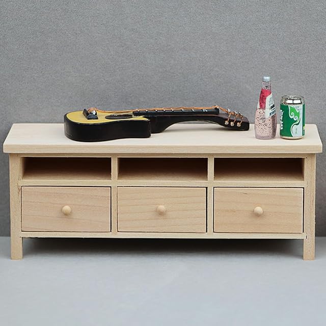 The 1:12 Scale Dollhouse TV Stand, Wooden Doll House Accessories and Furniture, Dollhouse Miniature TV Stand with Drawers, Dollhouse Living Room Decor for Boys and Girls