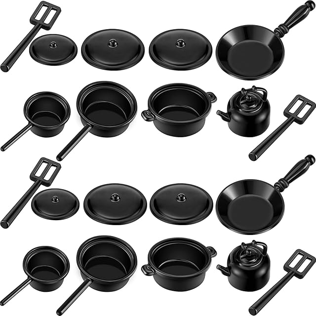 The Sumind 20 Pcs Dollhouse Miniature Cooking Set Pots and Pans 1/12 Scale Miniature Metal Stovetop Cookware for Mini Kitchen, Dollhouse Decoration Accessories for Party Supplies Pretend Play