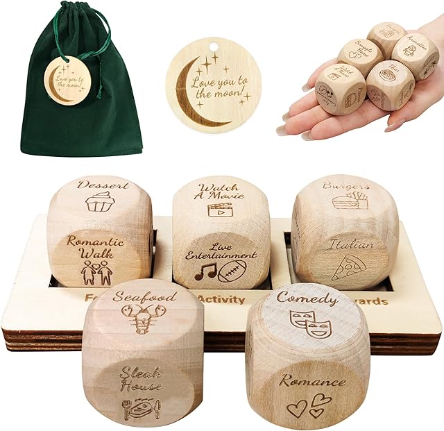 The Date Night Dice Game,Date Night Ideas Fun Romantic Couples Gift 5 Decision Dice with Board & Carry Bag Love Dice Anniversary Wedding, Bridal Shower Birthday Gifts for Husband Wife Couples Toys