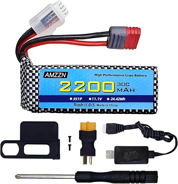The 11.1V 2200mAh 30C 3S T-Plug Lipo Battery with USB Charger for MJX H16 H16P H16E H16GT H16BM H16DR H16PL 14301 RC Car, High-Speed Drift Model Toy Car Upgraded Battery (1PCS Battery+1 USB)