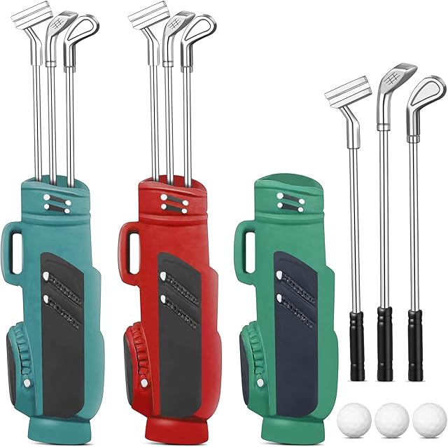 The 3 Sets Miniature Dollhouse Accessories Sports Miniature Golf Clubs Mini Golf Club Model Toys for 1:12 Scale Dollhouse Decorations, Red Blue Green