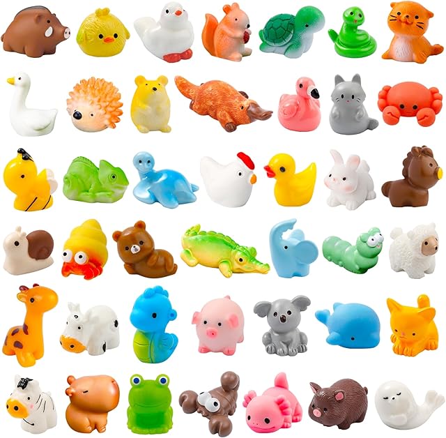 The 42 Pcs Mini Resin Animals 42 Styles Resin Animals Figurines Bulk for Fairy Garden Miniature Dollhouse Accessories Hide Crafts Decor