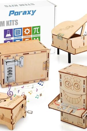 The Poraxy 4 Set STEM Kits for Kids Ages 8-10 10-12, Toys for Ages 8-13, Music Box, Robot 3D Puzzle Educational Science Building Projects Crafts, Birthday Gifts for Boys Girls 7 8 9 10 11 12 13 Year Old
