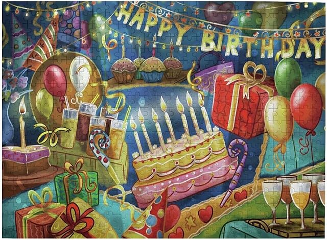 The Happy Birthday Gifts Jigsaw Puzzles 500 Pieces, Wooden Large Poster Puzzle Game Artwork for Adults 20.4 x 15 Inch