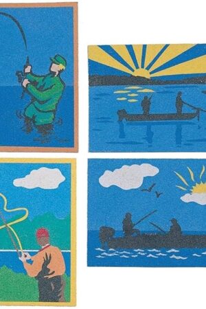 The S&S Worldwide Sand Art Boards - Gone Fish'n, 5" x 7" (Pack of 12) - ART CRAFT KIT - Mixed Media - Craft Kit - Sand Art Kit - Kid - Unisex - All Seasons - Fishing - Modern - False