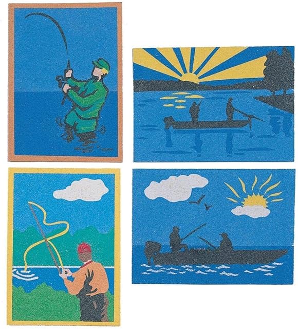 The S&S Worldwide Sand Art Boards - Gone Fish'n, 5" x 7" (Pack of 12) - ART CRAFT KIT - Mixed Media - Craft Kit - Sand Art Kit - Kid - Unisex - All Seasons - Fishing - Modern - False